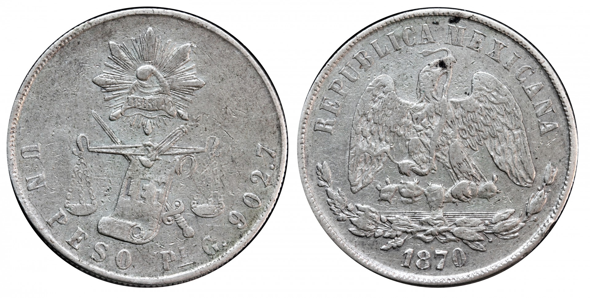 KM# 408.7 - $1 Peso 1870 Pi G. 