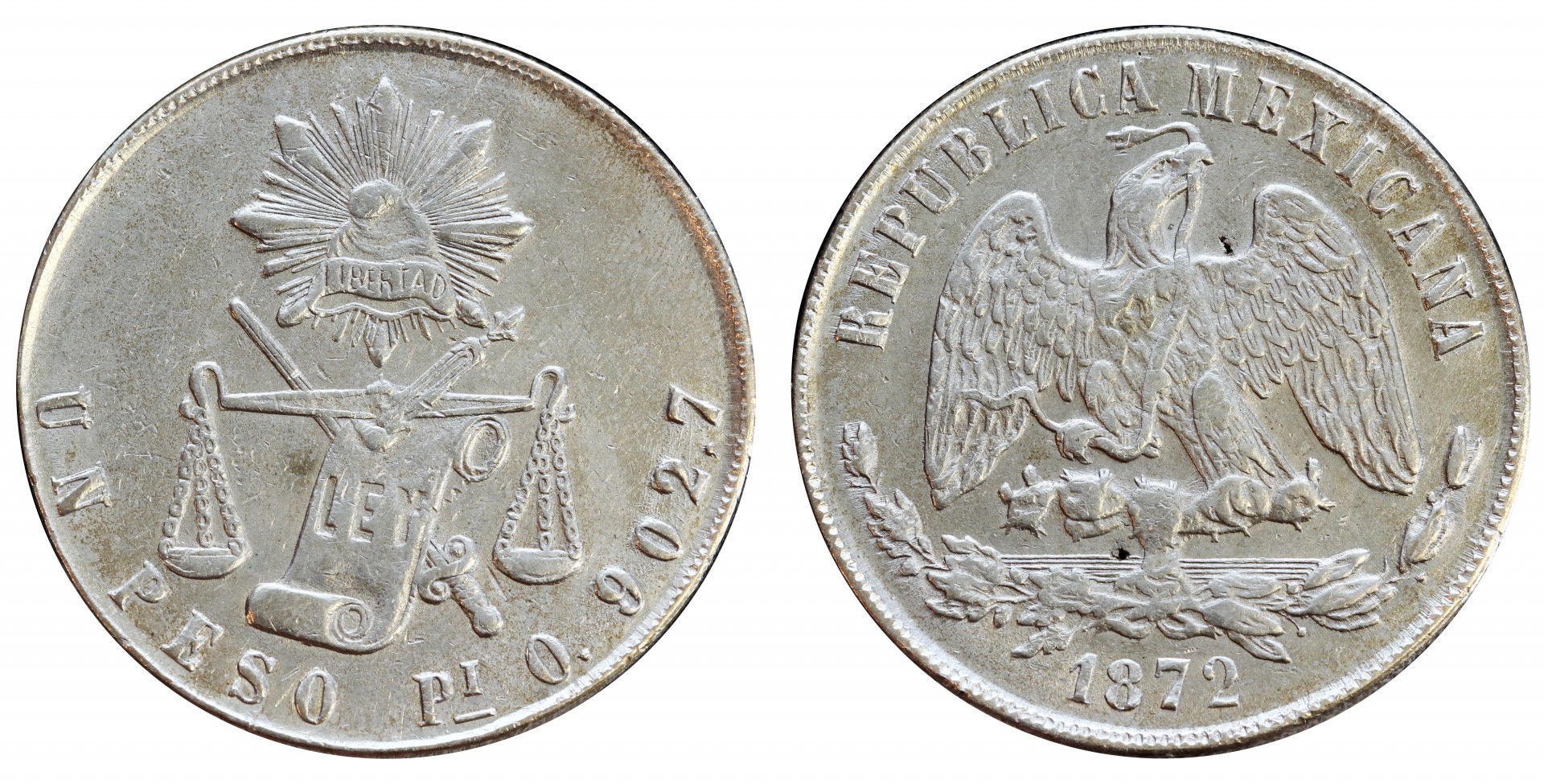 KM# 408.7 - $1 Peso 1872 Pi O. 