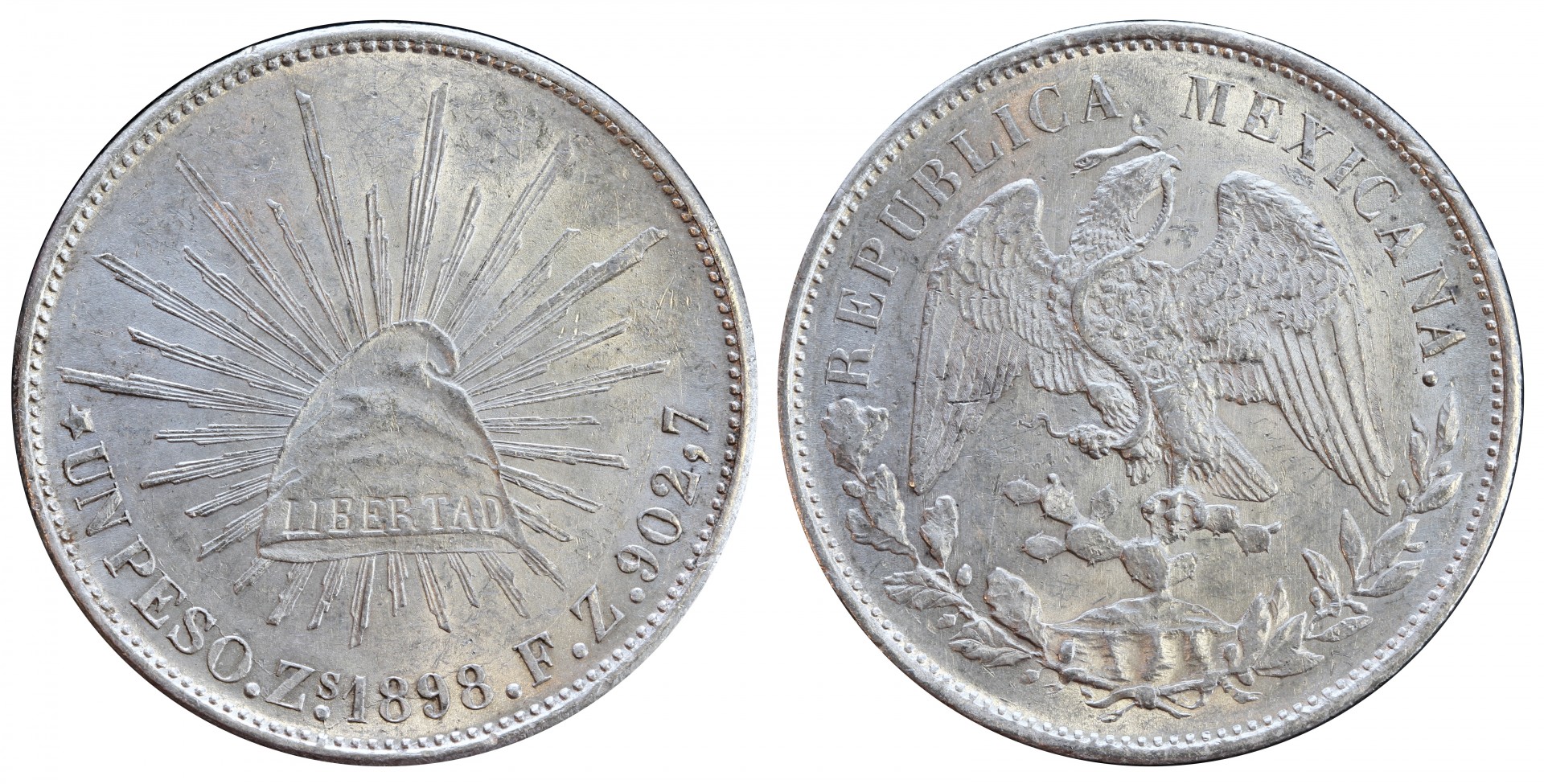 KM# 409.3 - $1 Peso 1898 Zs FZ. 