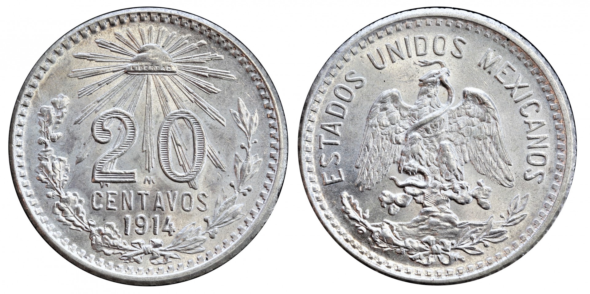 KM# 435 - 20 Centavos 1914 Mo. 