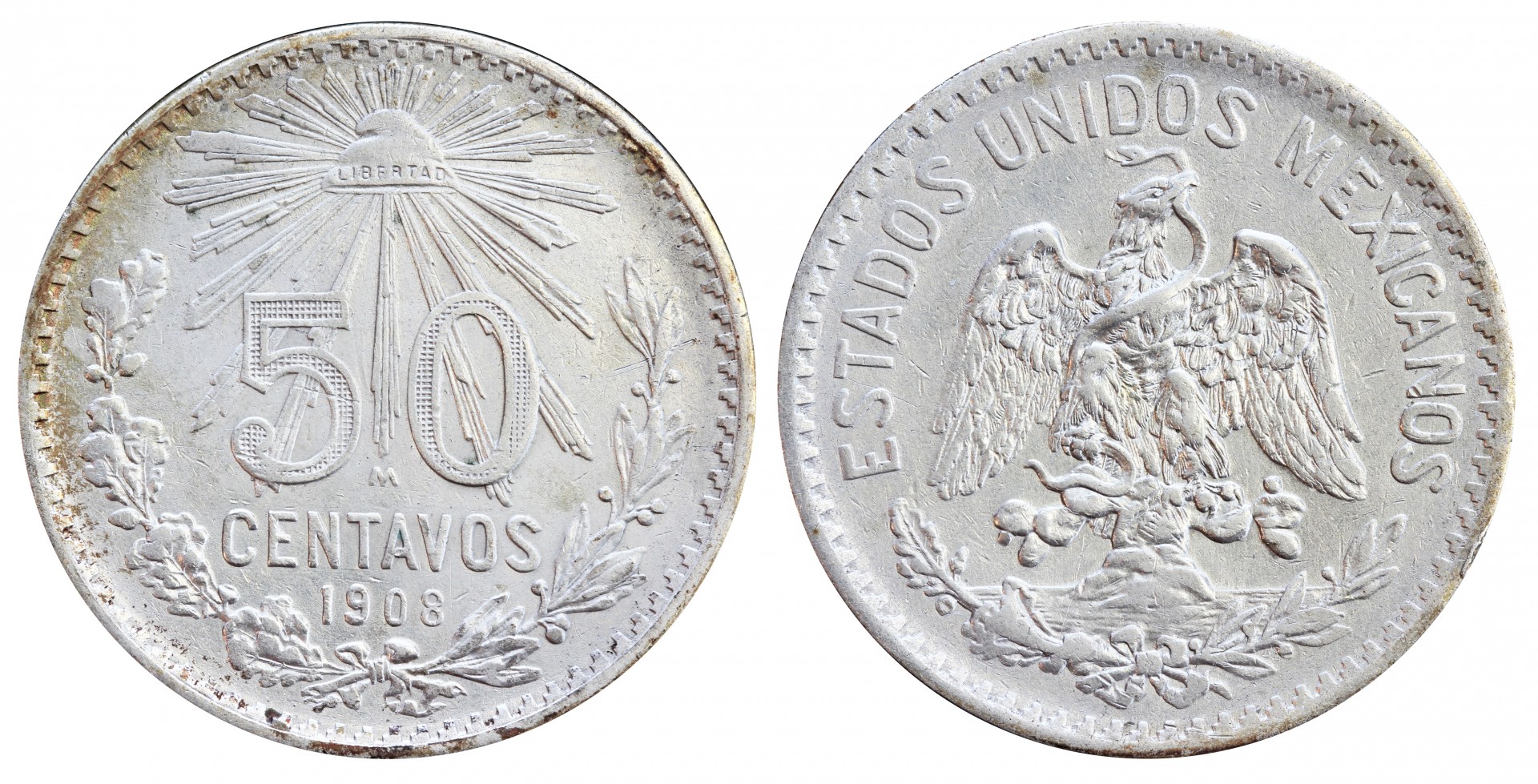 KM# 445 - 50 Centavos 1908 Mo. 