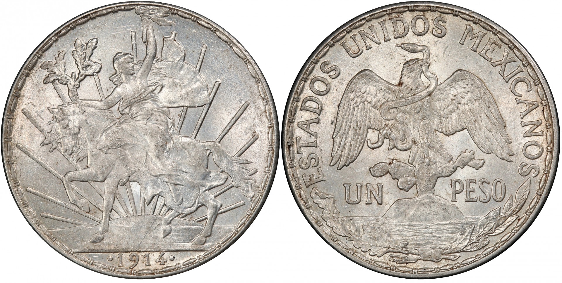 KM# 453 - $1 Peso 1914 Mo Caballito. 