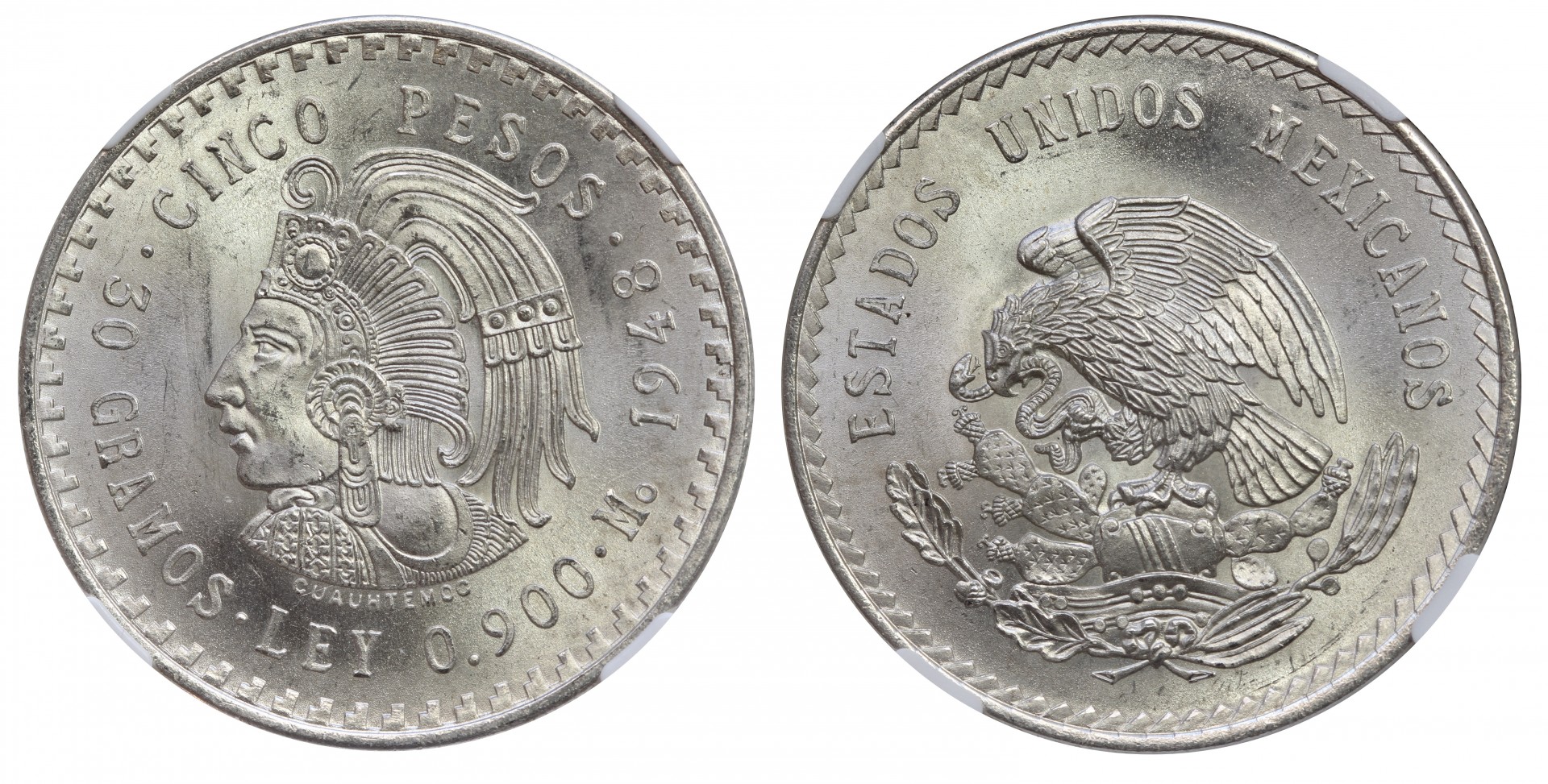 KM# 465 - $5 Pesos 1948 Mo Cuauhtémoc. 