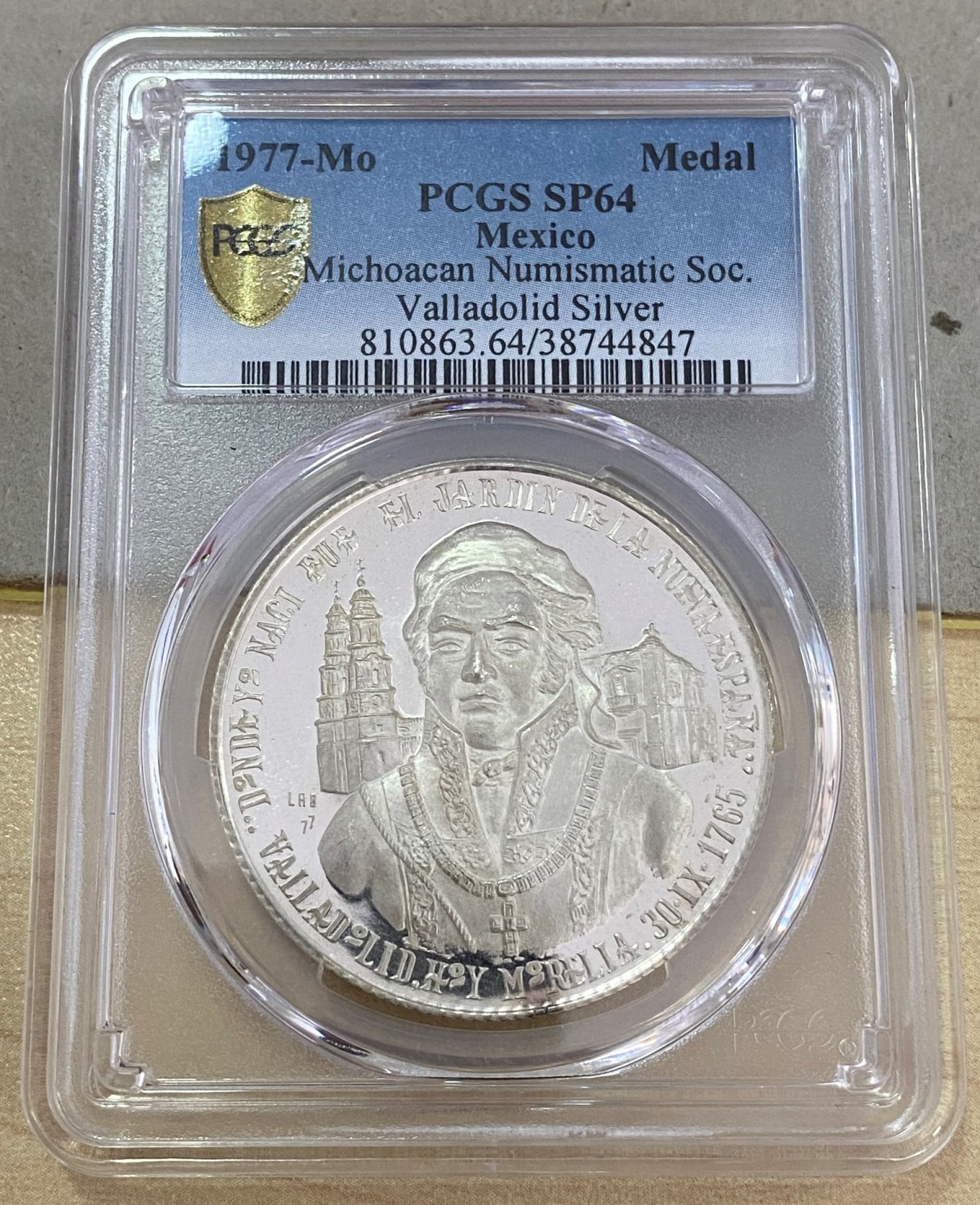  José María Morelos, Siervo de la Nación, Sociedad Numismática de Michoacán 1977 Mo. PCGS SP64. 