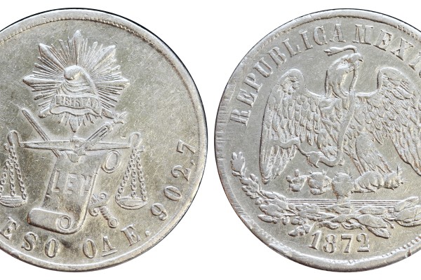 KM# 408.6 - $1 Peso 1872 OA E. 