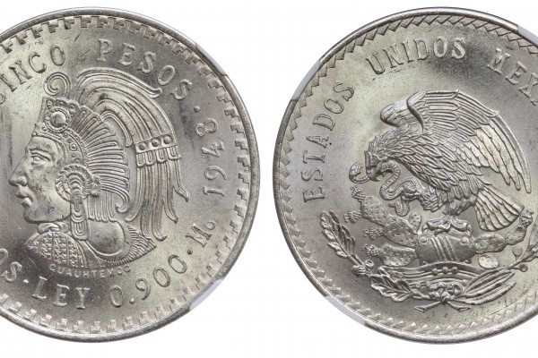 KM# 465 - $5 Pesos 1948 Mo Cuauhtémoc. 